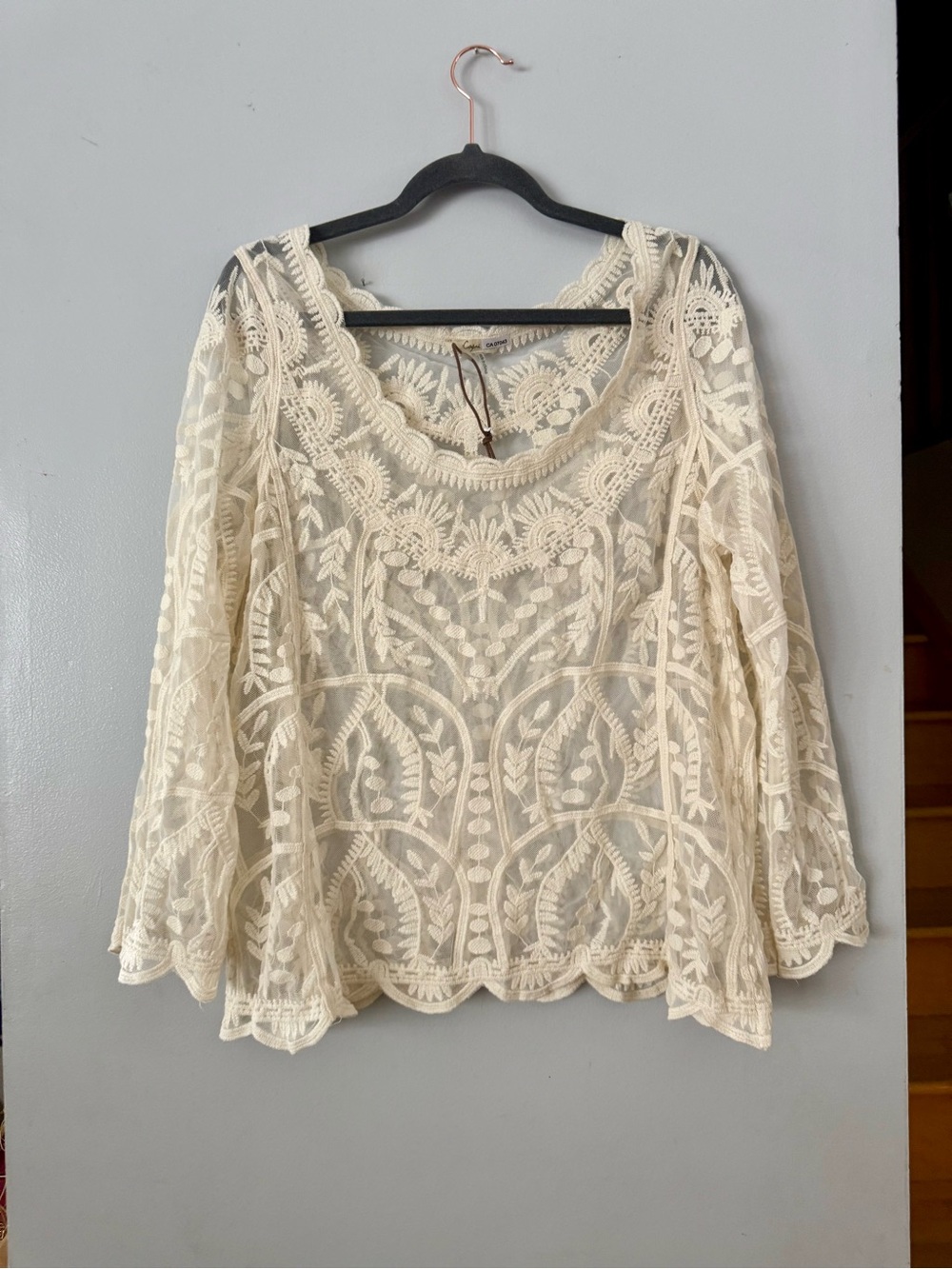 Capri Sheer White Lace Embroidered Boho Blouse - L